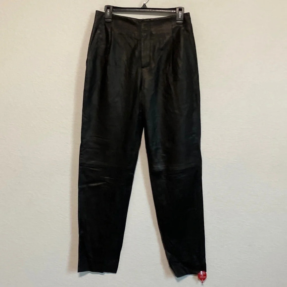 Vince NEW Pleat Front Tapered Leather Trousers Black Size 2 - Picture 3 of 11